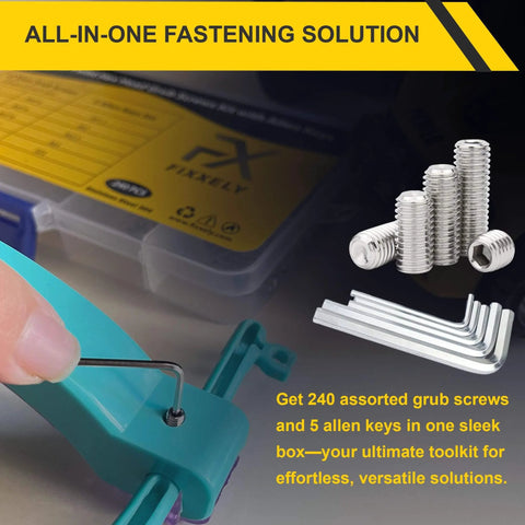 Set Screws Assortment Kit with Allen Keys 240 pieces stainless steel 304 cup point hex socket set screws in metric M3 through M8