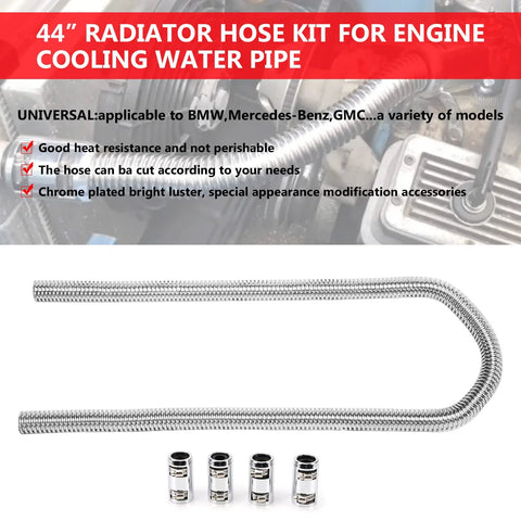 iRKY 44-inch stainless steel heater hose kit with two hoses and four chrome caps