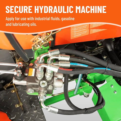 Racewill 33ft 1/4in hydraulic hose with 16 fittings, including JIC female and NPTF male elbows, on a hydraulic manifold