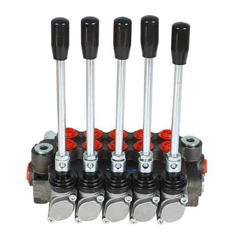 Five Spool Hydraulic Valve For Tractors And Loaders With SAE Ports, Delivers Up To 13 GPM Flow At 3600 PSI, in cast iron