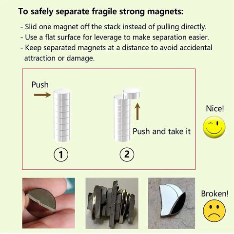 Guide for safely separating Beastly Strong Neodymium Disc Magnets N52 0.5 Inch By 0.1875 Inch 32 Pack without damage