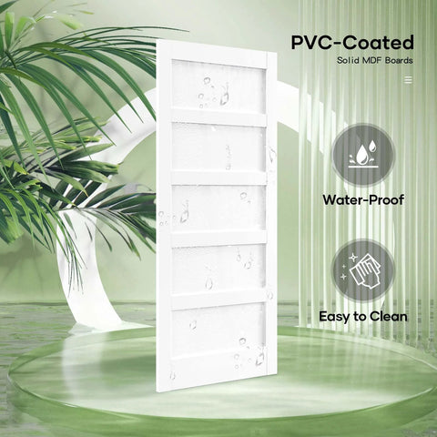 48 By 84 Inch White Barn Door With 8 Foot Sliding Hardware Kit Included And Handle MDF And PVC Surface Durable Water Proof And Scratch Proof Finish DIY Assembly 5 Panel Style Fits 45 To 47 Inch Opening
