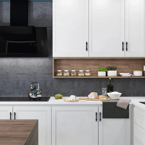 Kitchen with Black Cabinet Pulls 25 Pack, 3 Inch Hole Center, 5 Inch Total Length, stainless steel handles on white cabinets