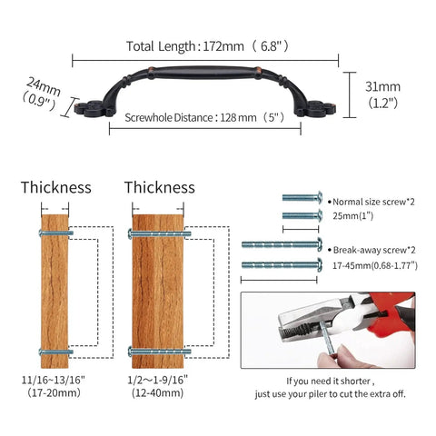 Diagram showing Oil Rubbed Bronze Vintage Cabinet Hardware Pulls 5 Inch 128mm Screw Spacing Set dimensions and installation guidelines.