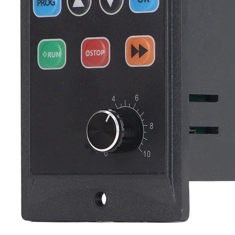 Close-up of control panel on Compact 400W Variable Frequency Drive Inverter with LED display for 110V single-phase input.