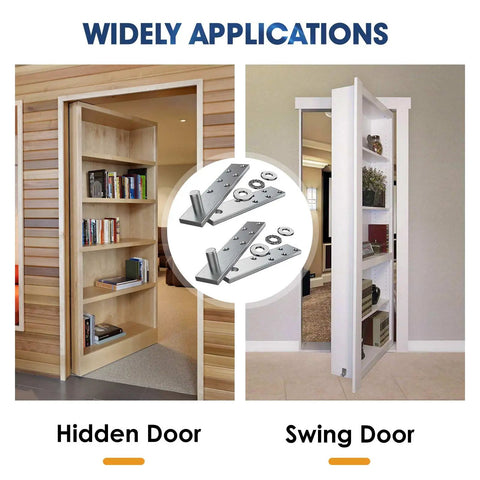 Hidden Pivot Hinges For Heavy Duty Wood Doors Up To 300 Lb Side Mount Invisible Door Hardware Stainless Steel Rustproof Ball Catch Kit For Secret Bookcase Doors And Hidden Closet Entry shown on hidden and swing doors