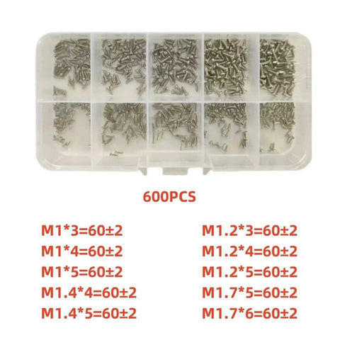 600 And 1200 Piece Miniature Self Tapping Screws Set, Crosshead Phillips Head Carbon Steel Kit for precise electronic repairs