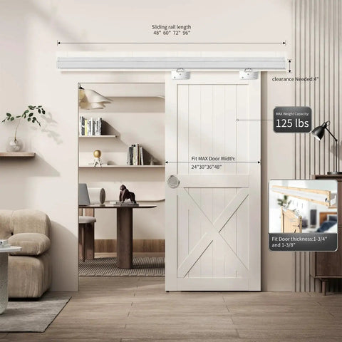 Interior Box Rail Sliding Door Hardware Kit with Wall Mount Box Track for Barn Doors 48 Inch Sliding Rail in room setting
