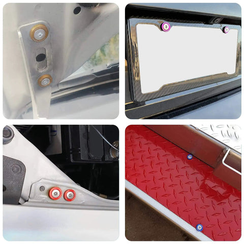 Installed Black CNC Billet Aluminum Fender Washer Set 20 Pcs Engine Bay Dress Up Kit For Honda with 10mm Bolt Holes.