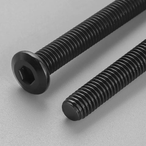 Flat Head Hex Socket Cap Screws 1/4-20 x 2-1/2 Inch, black zinc finish, 304 stainless steel, full thread close-up view