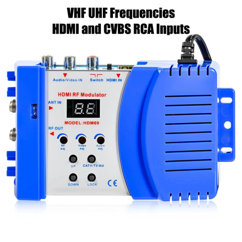 Front view of RF Modulator For TV Transforms HDMI Or CVBS RCA Into RF Coaxial, VHF UHF Output With PAL NTSC Support