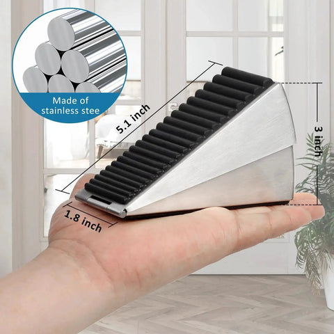 Two Pack Heavy Duty Door Stopper With Spring Loaded Adjustable Height Up To Three Inches Tall Wedge For Bottom Of Door
