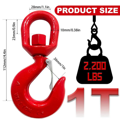 1 Ton Heavy Duty Swivel Hook With Safety Latch 360 Degree Rotating Crane Lifting Eye Hook For Crane And Lifting Chains Port