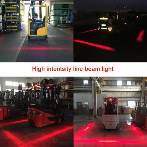 Forklift Safety Light Led Red Zone Pedestrian Warning for Warehouse Use 12V to 60V DC trucks and vehicles spotlight in action