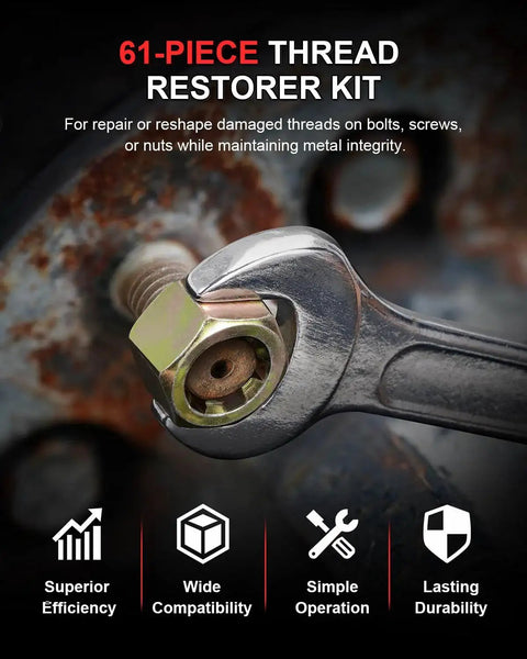 Ultimate Heavy Duty Thread Repair Kit For Rethread Damaged Threads On Bolts Nuts And Holes With 61 Pieces Including 28 Taps