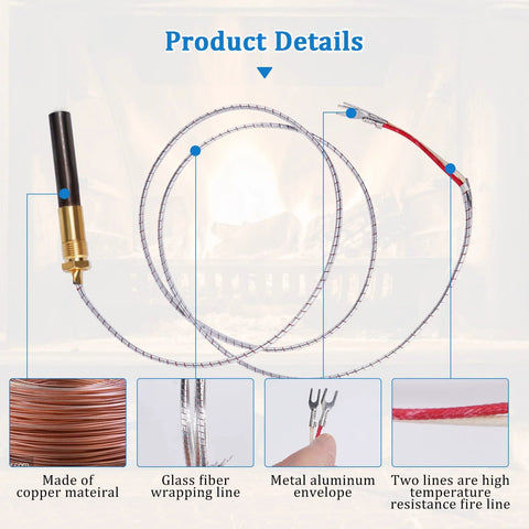 Gas fryer thermopile and 2-wire thermocouple replacement kit with copper braided wire and glass-fiber wrap