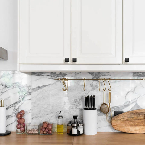 Matte Black Square Cabinet Knobs 15 Pack 1 Inch Diameter Zinc Solid Drawer Pulls on white kitchen cabinets