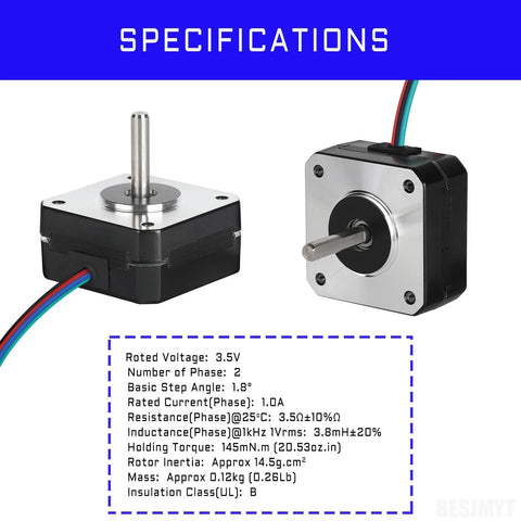2 x BESJMYT NEMA 17 bipolar stepper motors (20.5mm) with wires