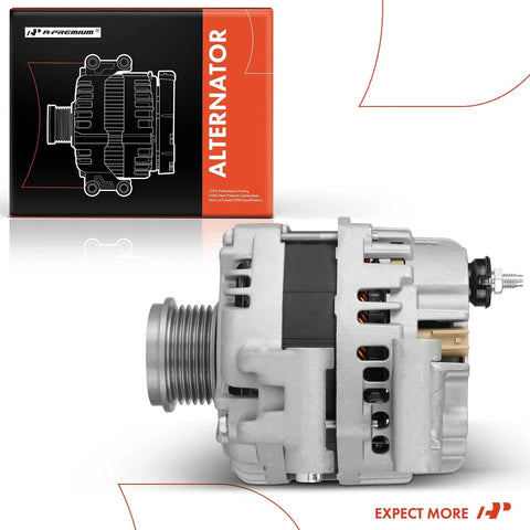 Beefed Up 160 Amp 12V Alternator Replacement For Jeep Cherokee 2014 To 2019 Compass Renegade Fiat 500X Chrysler 200 Ram ProMaster City And More Two Four Liter Four Cylinder With 6 Groove Pulley Easy Install Replaces 56029624AA AB side view