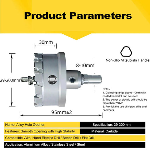 Pro Grade Carbide Tipped Hole Saw Set For Metalworking, 29-200mm drill bit with non-slip handle and carbide teeth