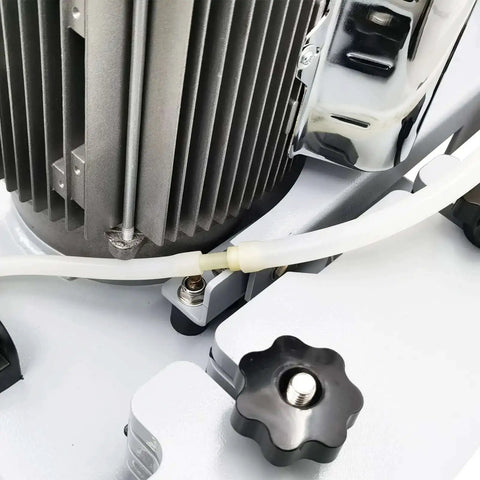 Close-up of Industrial Floor Scrubber Grinding Machine With 3.43 Gal Capacity, showing metal components and tubing