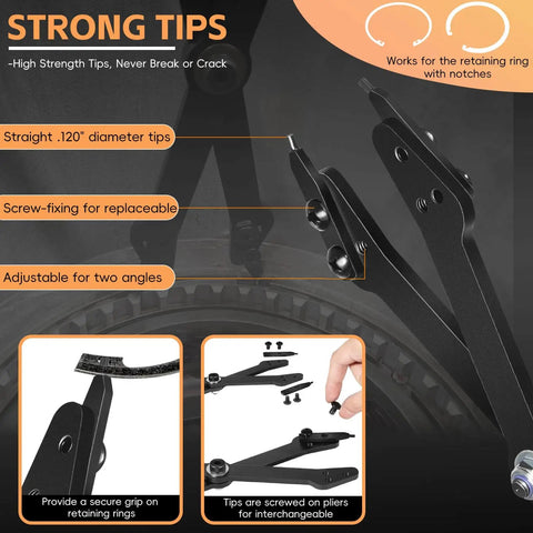 Close-up of Internal Retaining Ring Pliers For GM Transmissions Large Snap Ring Pliers with straight .120in tips and strong grip features.