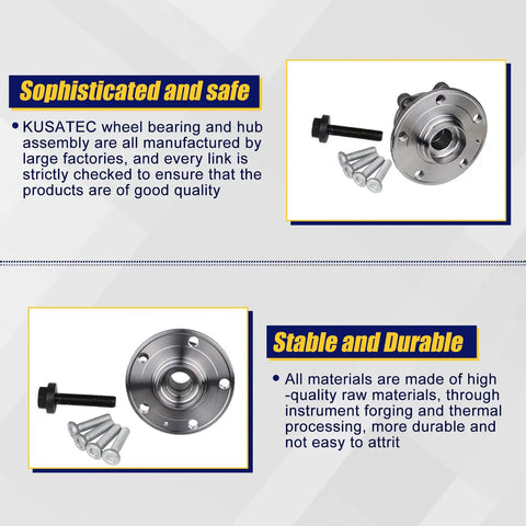 513253 Front And Rear Wheel Bearing And Hub Assembly Compatible With Audi A3 Q3 TT Quattro and VW Jetta Passat Golf GTI Beetle Tiguan CC Eos Rabbit With 5 Lug Bolts And ABS, with assembly and bolts