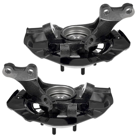 Front 2pc Steering Knuckles And Wheel Bearing Hubs Replacement For 2007 2011 Toyota Camry And 2007 2012 Lexus ES350 Includes Two Steering Knuckles And Wheel Hub Assemblies in black metal, close-up view