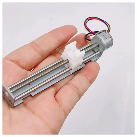 DIY Friendly Two-Phase Four-Wire Stepper Motor Kit With 5V To 9V Input, 15mm Drive, 80mm Linear Actuator in hand.