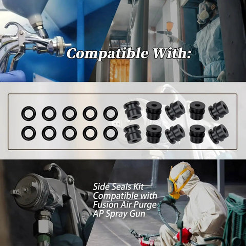 Side Seals Kit For Fusion Air Purge AP Spray Gun 246348 249990 with black seals and O-rings, shown in packaging and usage context