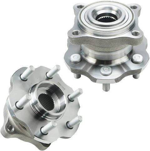4WD Wheel Bearing Hub Assembly Set For Nissan Frontier And Pathfinder, 6 Lug With ABS, Front And Rear Hubs, Fits 2005 To 2019 Frontier And 2005 To 2012 Pathfinder 4x4 Models, Includes Replacement Part Numbers 515065 541003, Beefed Up 4x4 Upgrade