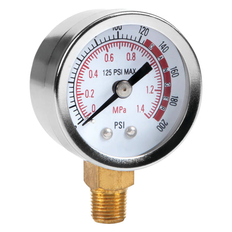 Performance Tool W10055 0-200 PSI air gauge with brass threaded fitting and chrome bezel