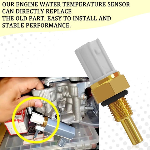 Engine Coolant Temperature Sensor For Honda Cars SamWinGear 37870 PLC 004 shown next to engine part, compatible with various models.