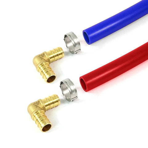 Cinch Clamp Rings Three Quarter Inch Stainless Steel 50 Pack Premium Quality PEX Cinch Clamps with brass elbows and PEX tubing