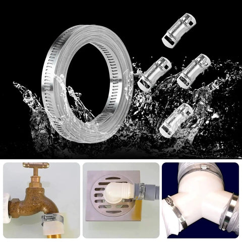 304 Stainless Steel Hose Clamp Kit For DIY Projects - Cut-To-Fit 12 Ft Metal Strap With 10 Heavy-Duty Fasteners shown in applications