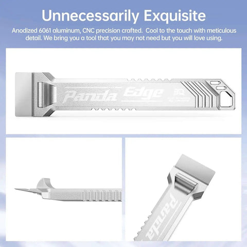 Panda Edge 3D Printer Scraper With Three Extra Blades, all-metal design, anodized 6061 aluminum, close-up of blade detailing