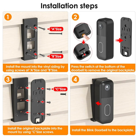 Installation steps for Vinyl Siding Tilt Fix Mount For Blink Video Doorbell Gen 1 And Gen 2 Corner Bracket on siding