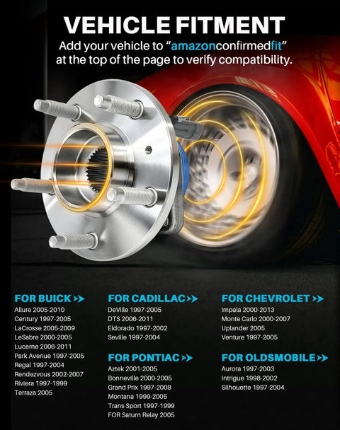2-Pack Sealed Front Wheel Hub Bearing Assembly 513121 5-Lug w/ ABS, compatibility information with various GM models shown