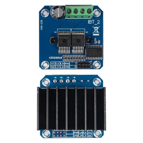 5 Pack 43A DC Motor Driver Module H Bridge With PWM Current Limit, top view of BTS7960 circuit board for smart car projects.