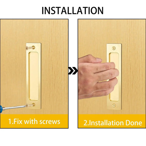 Installation of Sliding Barn Door Pull Handles 2 Pack Aluminum Alloy Flush Recessed Rectangular in Gold