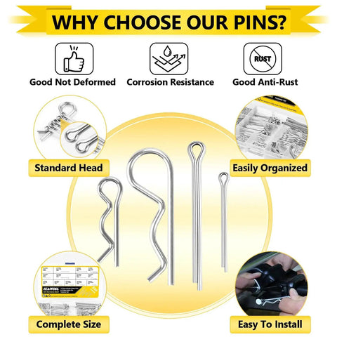 Cotter Pins Kit, 320Pcs Stainless Steel Hairpin Clips And R Clips For Automotive, corrosion resistant and easy organization chart