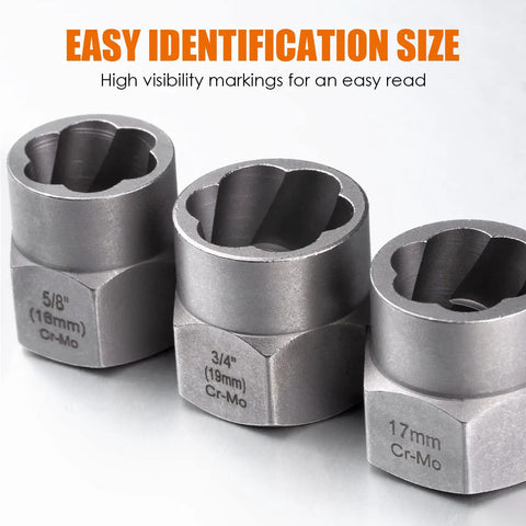 Bolt Extractor Kit For Damaged Rusted Stripped Fasteners, Thirteen Plus One Nut Extractor Socket Set in close-up view