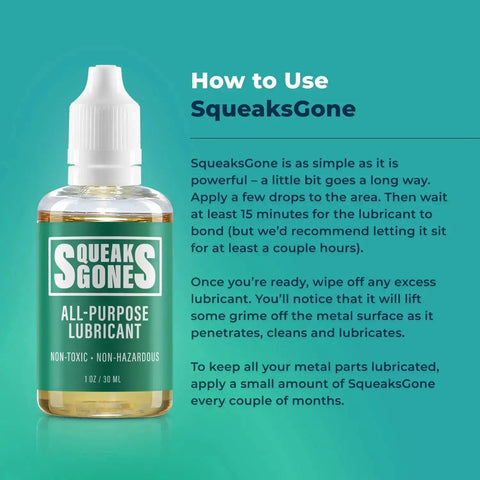 Multi Purpose Penetrating Oil 2oz No More Squeaks On Door Hinges, Sewing Machines, Gym Equipment bottle with instructions