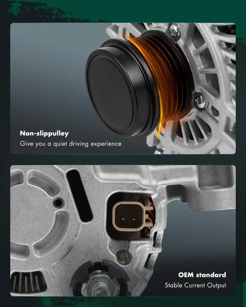 Close-up of Beefed Up Alternator Replacement For 2014 2019 Jeep Cherokee 2017 2022 Compass Renegade with non-slip SD6 pulley