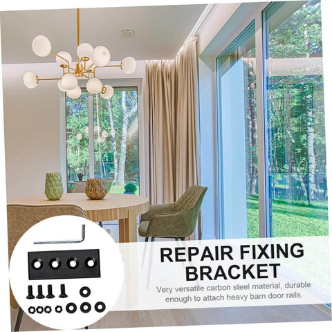 Living room with Barn Door Track Connector Joining Plate Black Metal Carbon Finish and Repair Fixing Bracket shown.