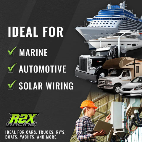 Image showing application of Beefy 250 Amp 4 Post Power Distribution Block Bus Bar for marine, automotive, and solar wiring.
