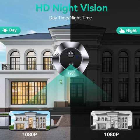 Smart Video Doorbell With 4.3 Inch Color Monitor And 1080p HD Wireless Camera illustrating day and night vision capabilities