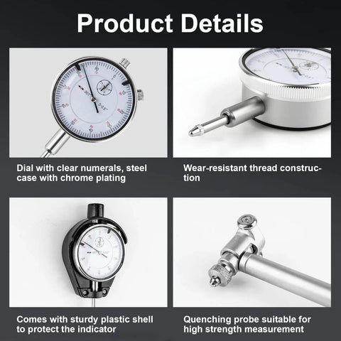 Pro Grade Bore Gauge Set 2 To 6 Inch Range With 0.001 Inch Accuracy For Engine Cylinders, details of dial and construction