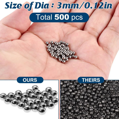 Chrome steel bearing balls, 3mm diameter, 500 pcs, mirror-polished, for bearings and DIY/industrial use, Amazon BISS