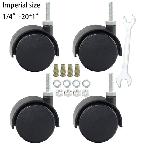 2 Inch Shelving Caster Swivel Stem Wheel With 1/4-20 Thread Stem For Small Shelves And Furniture Pack Of 4, no brakes shown